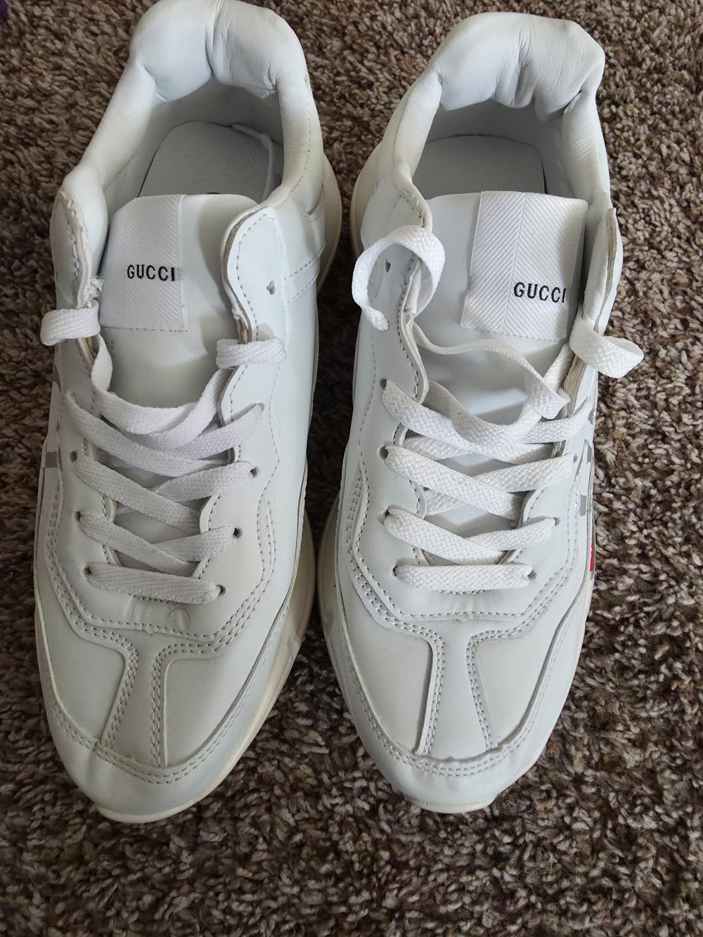 Gucci Rhyton Leather Web Sneakers White & Green US 8 Like New